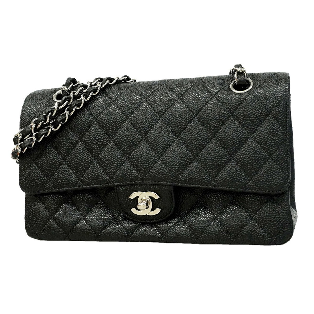 Chanel Matelassé Shoulder Bag, Double Flap, Chain, Caviar Leather, Black, Wom...